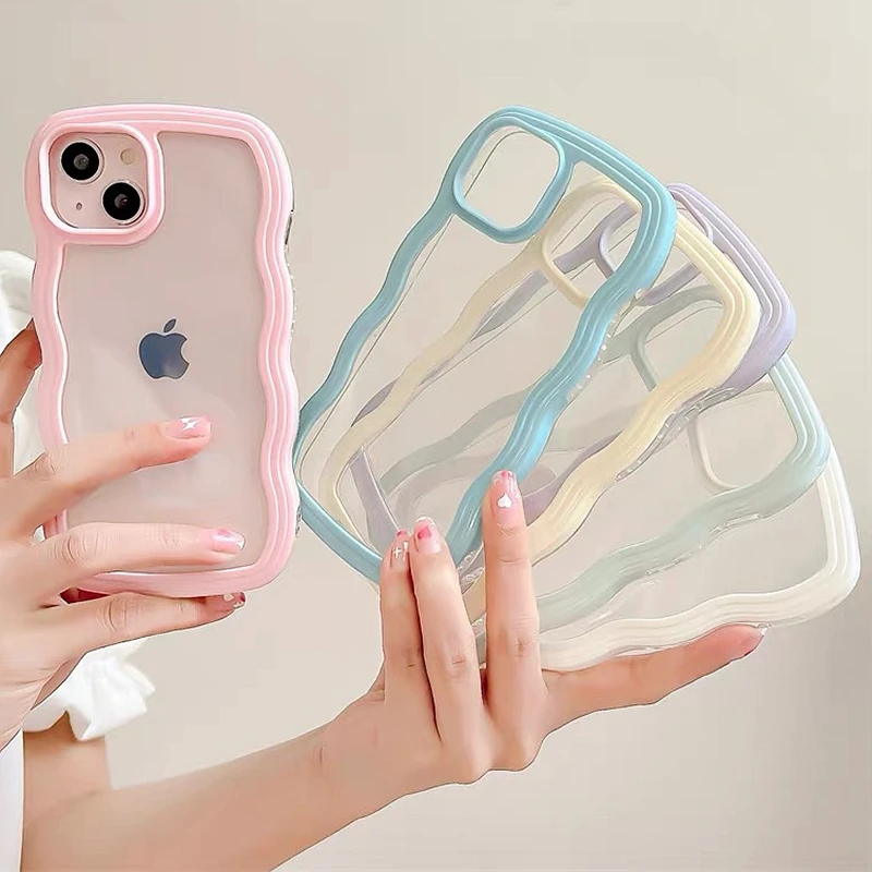 Soft Wavy Lines Phone Case For iphone 15 11 12 13 14 Pro Max XS MaxCandy Bumper Transparent Cases Cover